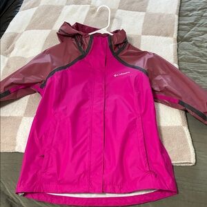 Columbia Fuchsia and Chocolate Hooded Jacket rain jacket